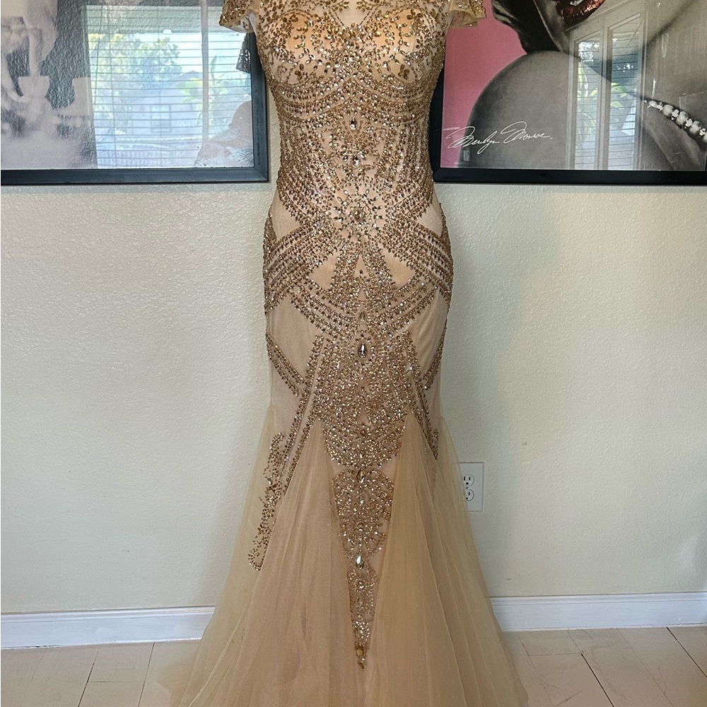 Elegant Gold Embellished Maxi Dress